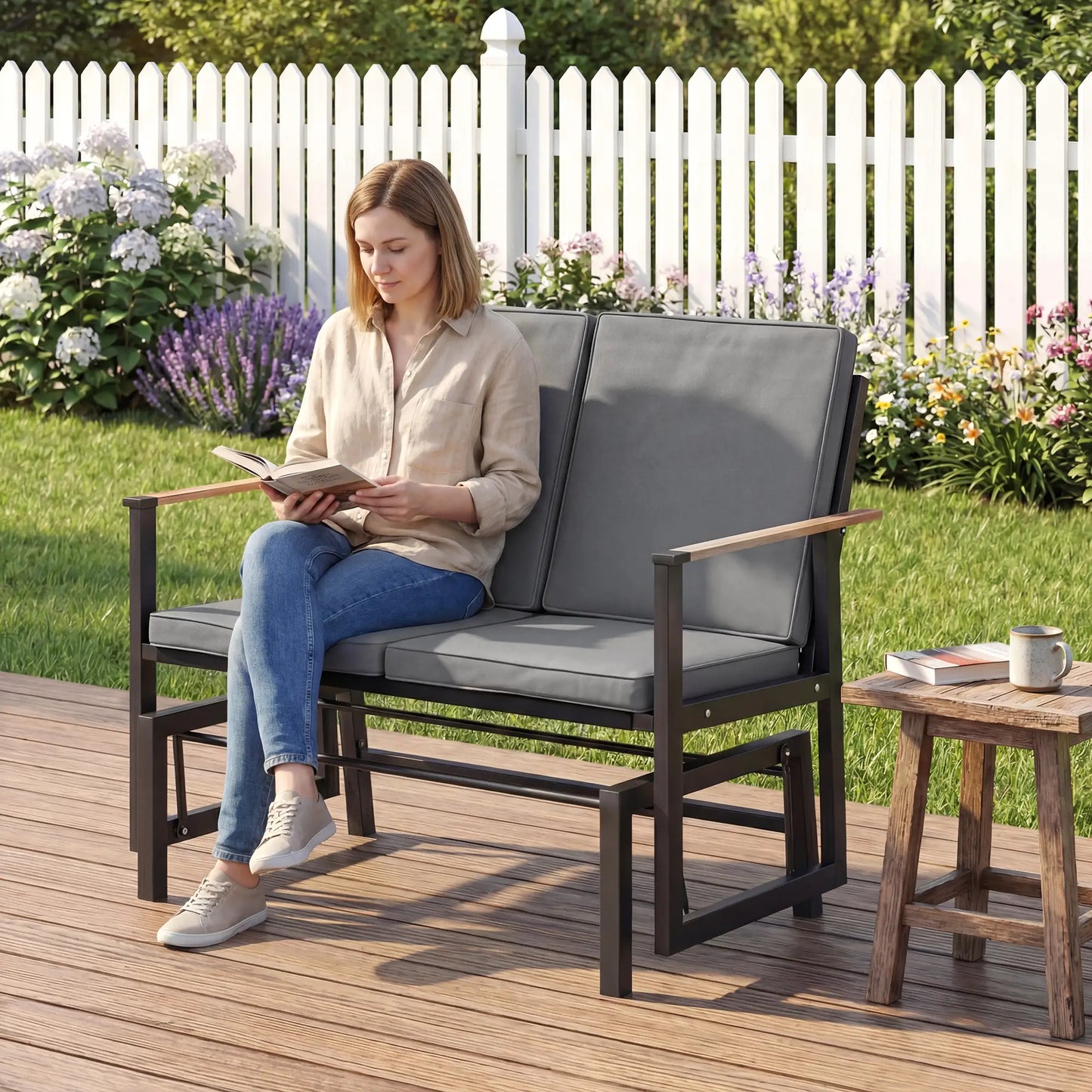 Outdoor Glider Bench For 2 Person, Thick Cushions, Dark Grey Outdoor Gliders at Gallery Canada