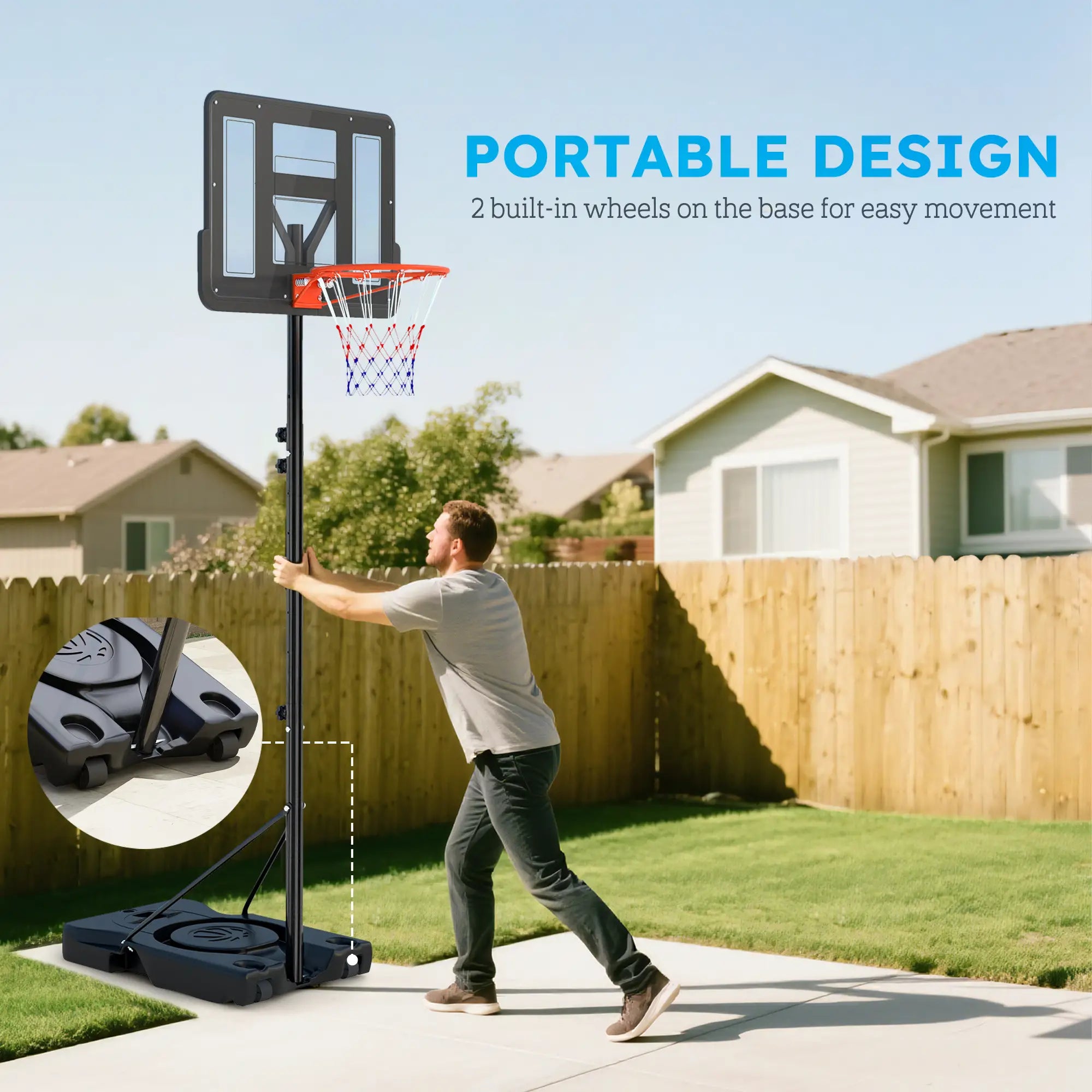 Portable Basketball Hoop, 4.6-10ft with Wheels, 43