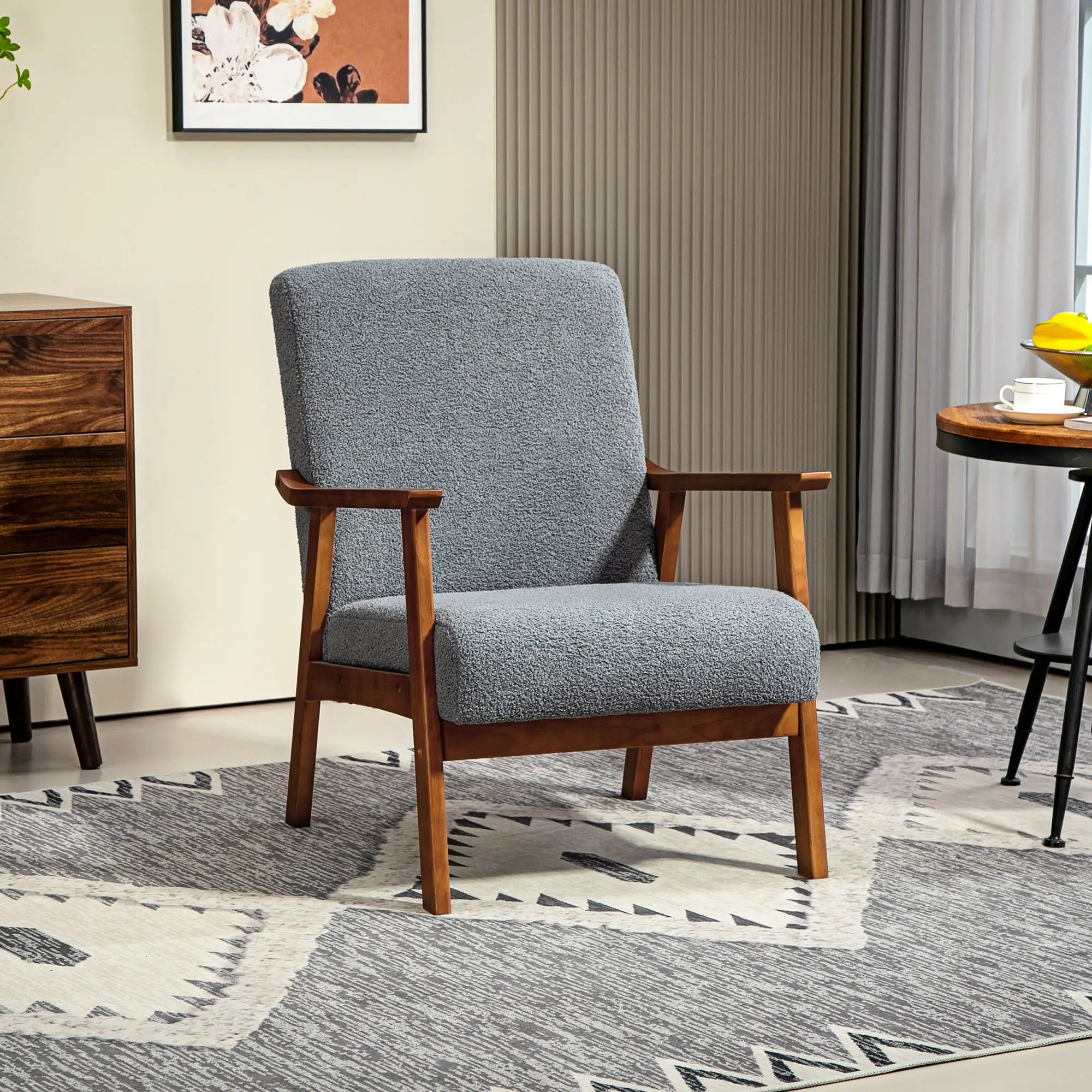 Boucle Accent Chair, Wide Seat, Thick Padding, Grey Accent Chairs at Gallery Canada