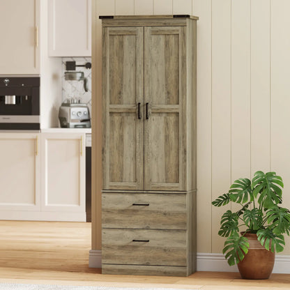 67" Tall Kitchen Pantry Cabinet, Doors, Drawers, Adjustable Shelves, Grey Brown Kitchen Pantry Cabinets at Gallery Canada