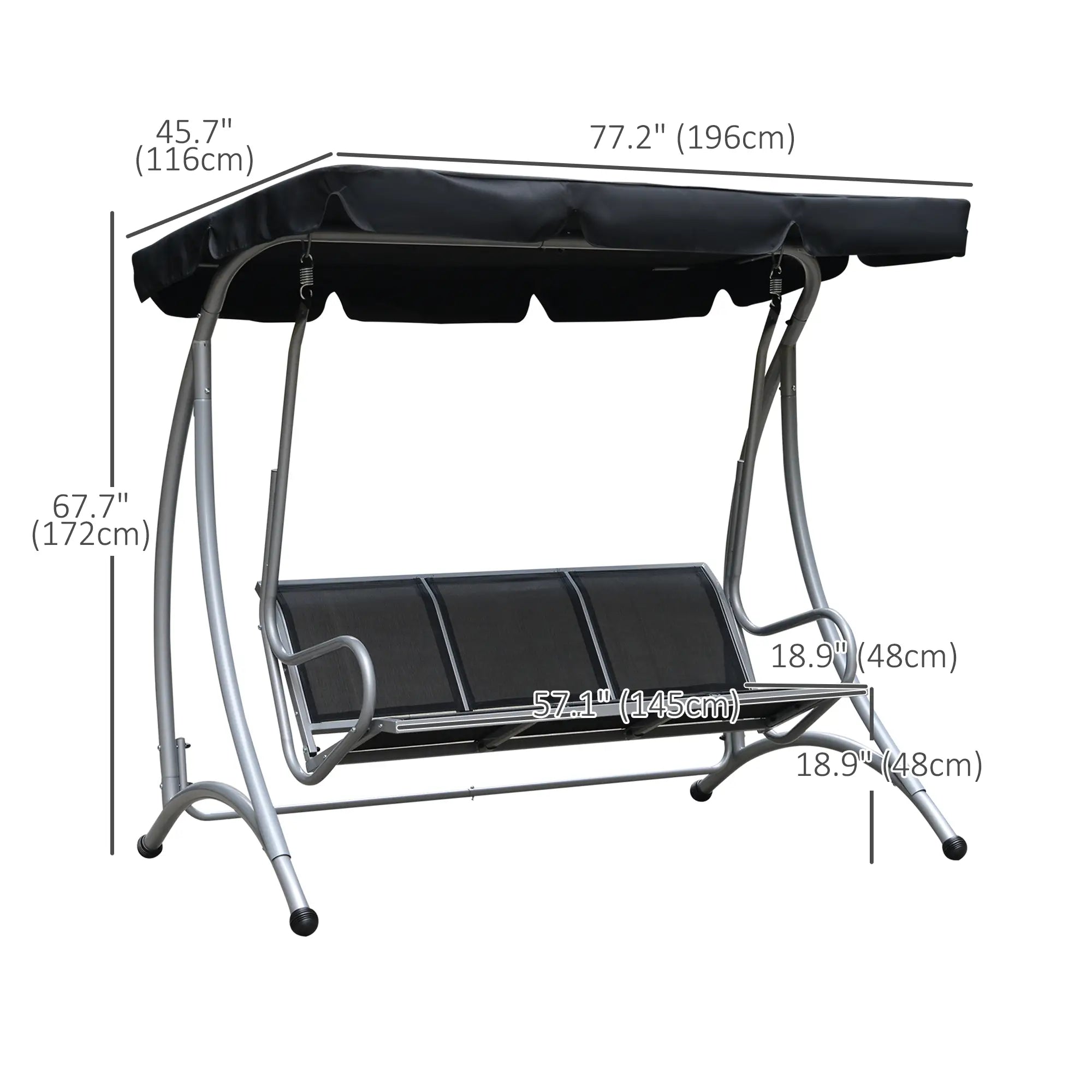 3-Seater Outdoor Swing Bench, Adjustable Canopy, Black Porch Swings with Canopy at Gallery Canada