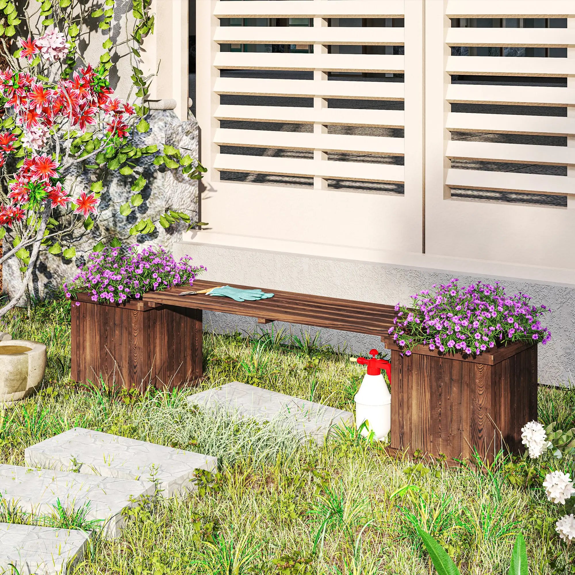 Raised Garden Bed Bench Planter, 69.25