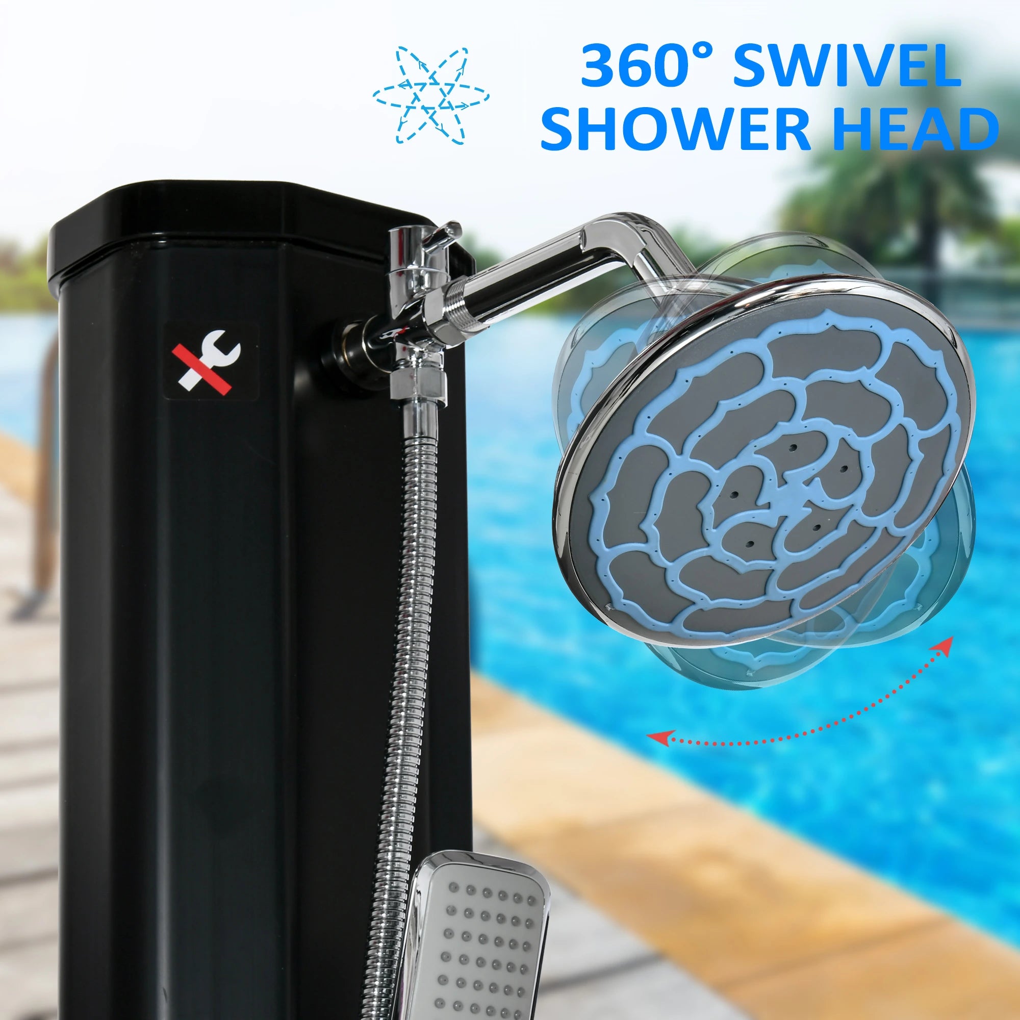 7ft Outdoor Solar Shower, 360 Rotating Head, Foot Faucet, Adjustable Outdoor Swimming Pools & Hot Tubs at Gallery Canada