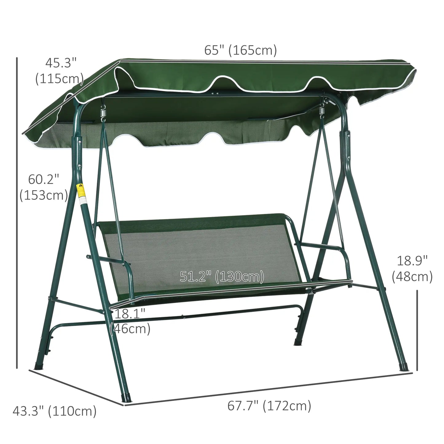 3-Seater Outdoor Porch Swing, Adjustable Canopy, White, Green Porch Swings with Canopy at Gallery Canada