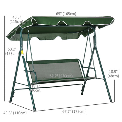 3-Seater Outdoor Porch Swing, Adjustable Canopy, White, Green Porch Swings with Canopy at Gallery Canada
