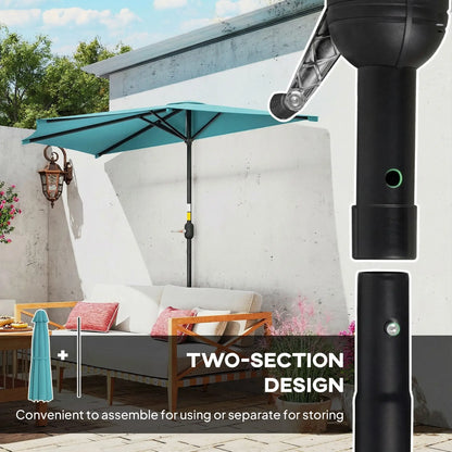 9.8ft Semi Round Patio Umbrella, Crank Handle, Top Vent, Light Blue Half Round Umbrellas at Gallery Canada