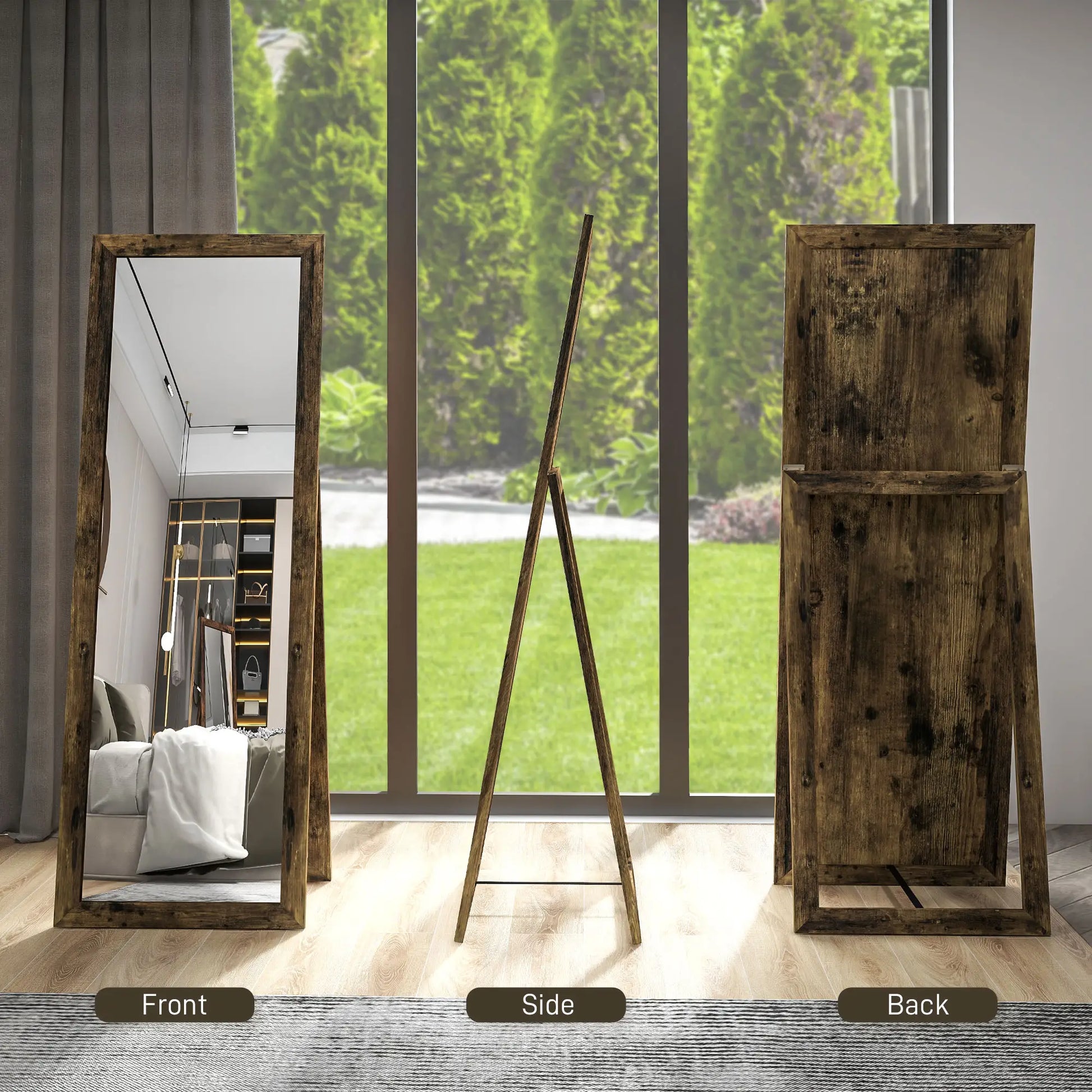 58" x 20" Floor Mirror, Full Body, Rustic Brown, Brown Full Length Mirrors at Gallery Canada