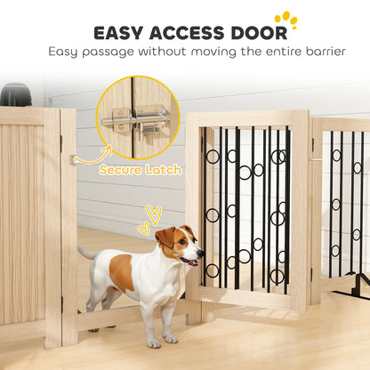 Wooden Foldable Dog Gate, 4 Panels, Walk-Through Door