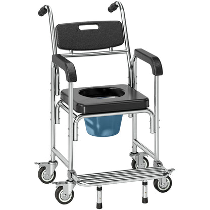 3-in-1 Shower Commode Wheelchair, Transport Chair with Padded Seat Bath Chairs Black at Gallery Canada