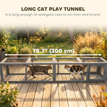 79" Long Cat Tunnel, L-Shape, Extendable, Removable Door, Dark Grey Outdoor Cat Enclosures at Gallery Canada
