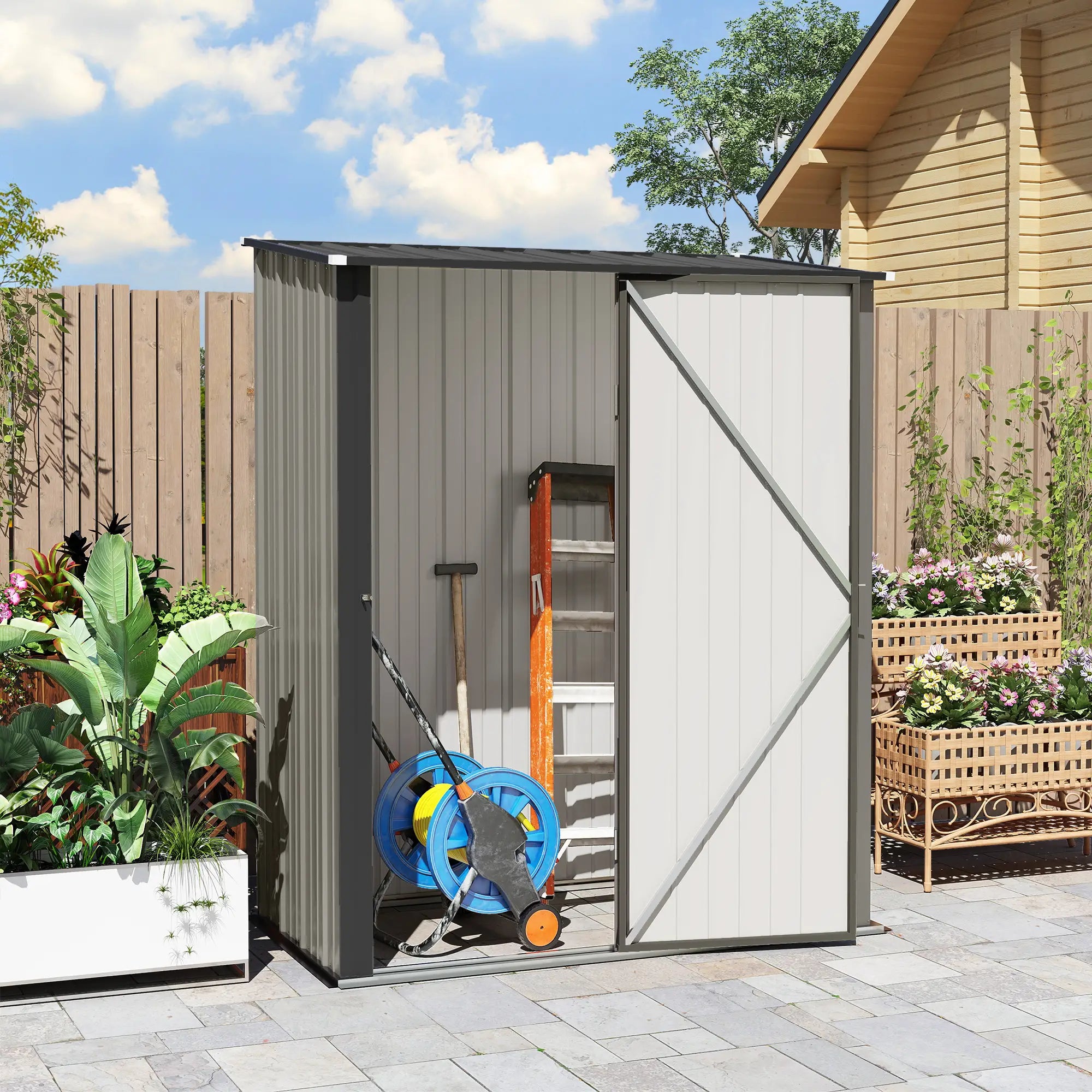 5' x 3' Steel Garden Shed, Outdoor Storage With Lockable Door, Grey Sheds at Gallery Canada