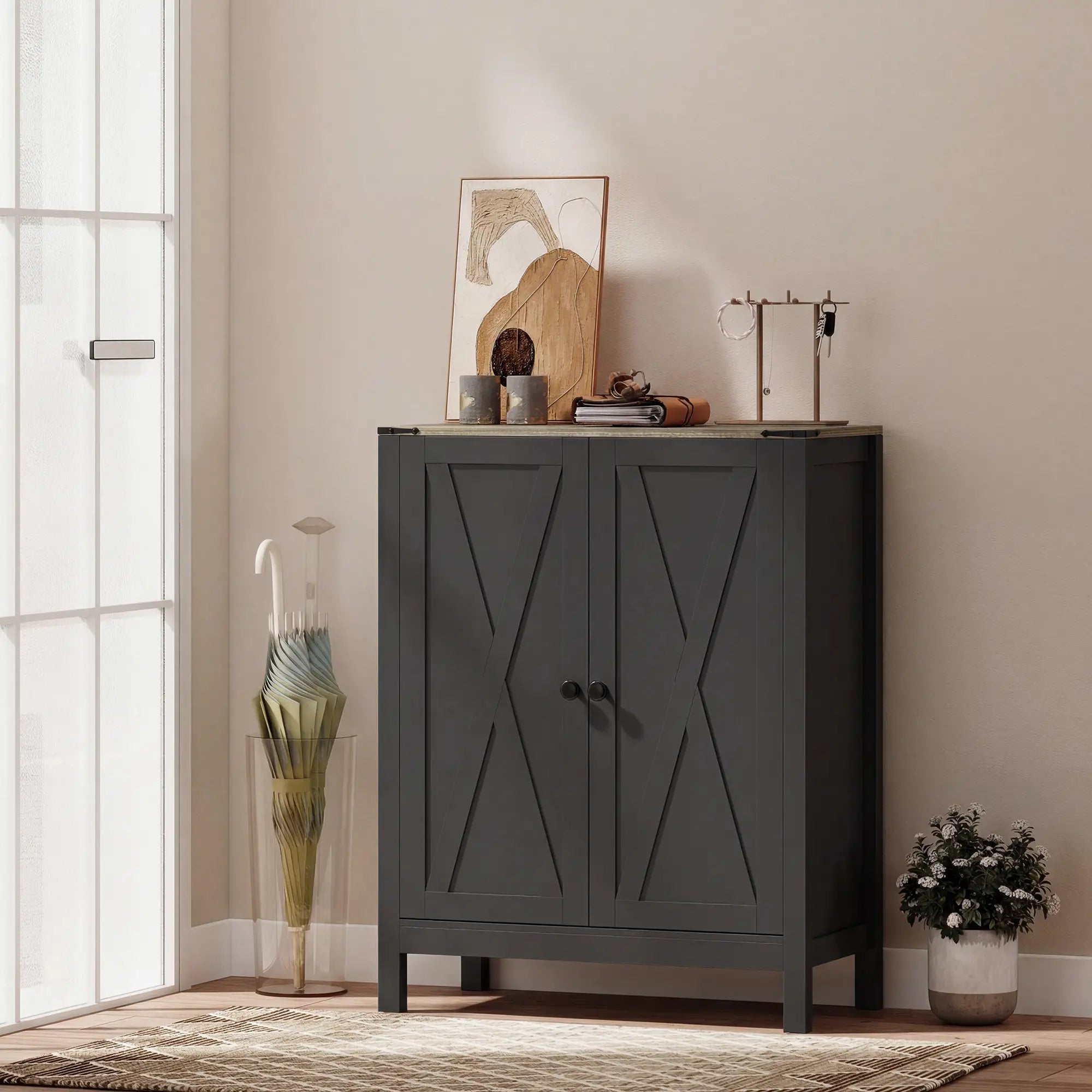 Shoe Cabinet With Barn Doors, Adjustable Shelves, 15 Pairs, Black Shoe Storage Cabinets & Racks at Gallery Canada