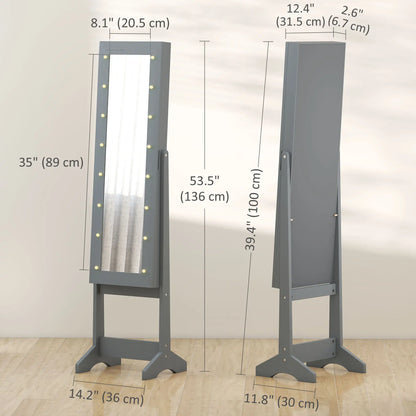 Free Standing Armoire Organizer, Lighted Mirrored Jewelry Cabinet, Grey Jewellery Armoire & Jewellery Mirror Cabinets at Gallery Canada