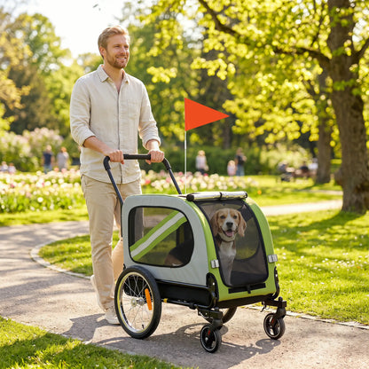 2-in-1 Dog Bike Trailer Pet Stroller, Green