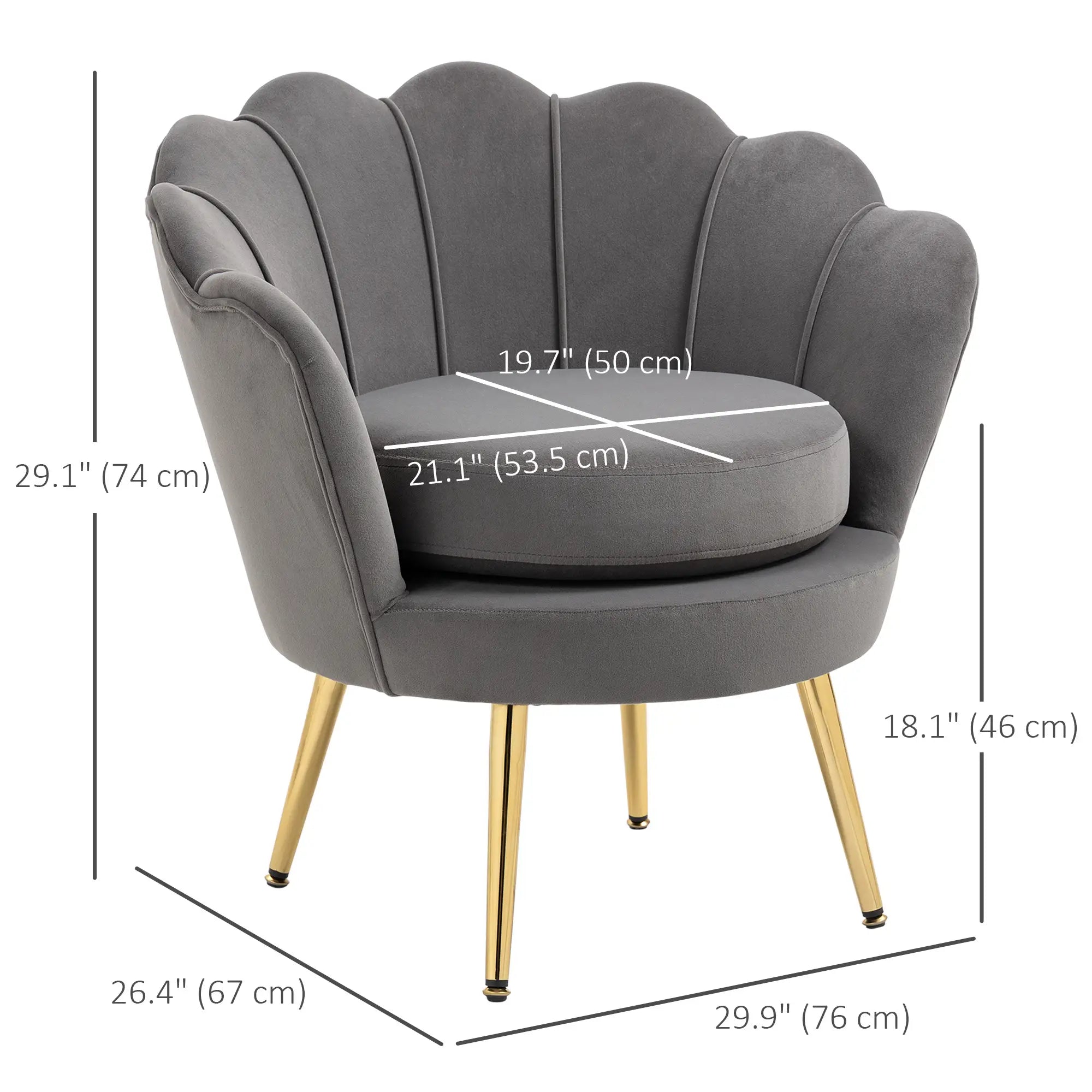 Modern Accent Chair, Velvet-Touch Fabric Leisure Club Chair with Gold Metal Legs for Bedroom, Grey Accent Chairs at Gallery Canada