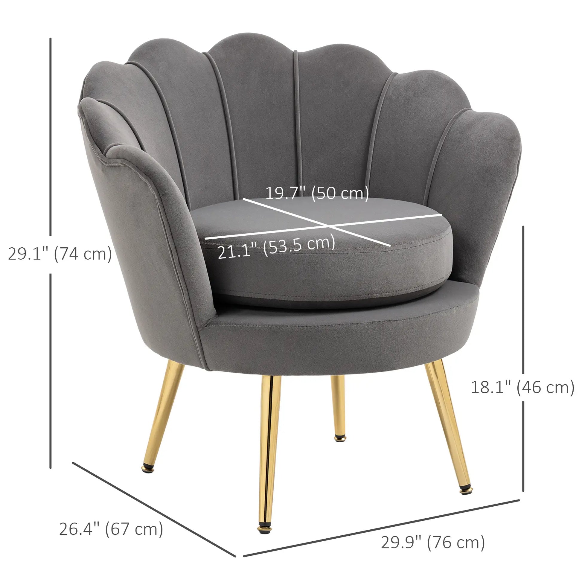 Modern Accent Chair, Velvet-Touch Fabric Leisure Club Chair with Gold Metal Legs for Bedroom, Grey Accent Chairs at Gallery Canada