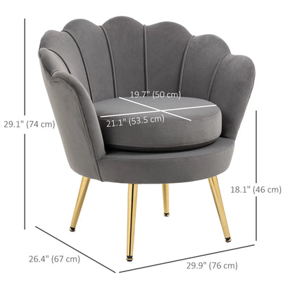Modern Accent Chair, Velvet-Touch Fabric Leisure Club Chair with Gold Metal Legs for Bedroom, Grey Accent Chairs at Gallery Canada