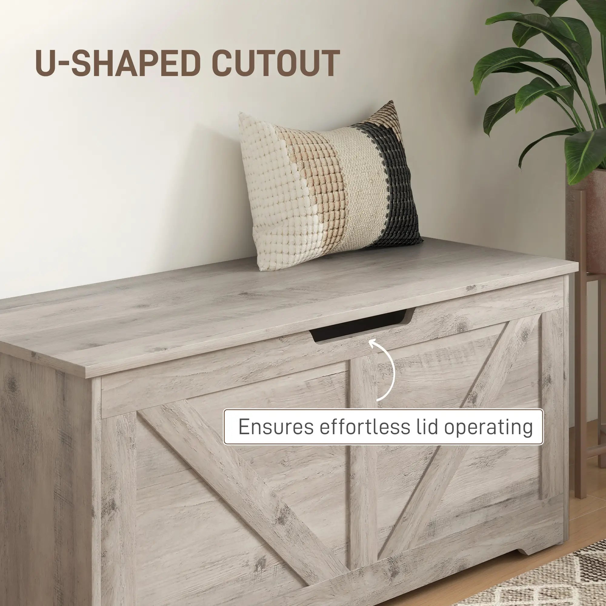 39.4 Inches Storage Chest, Wooden Box with Safety Hinges, Wood Grain, Grey Storage Cabinets at Gallery Canada