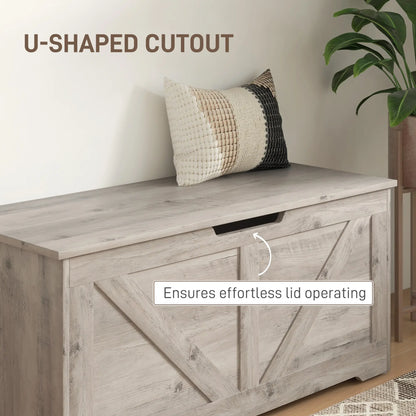 39.4 Inches Storage Chest, Wooden Box with Safety Hinges, Wood Grain, Grey Storage Cabinets at Gallery Canada