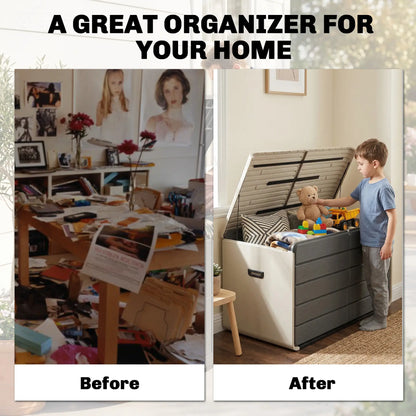 Outdoor Storage Box With Lockable Lid, HDPE Garden Deck Box With Wheels 757 L Patio Storage Boxes at Gallery Canada