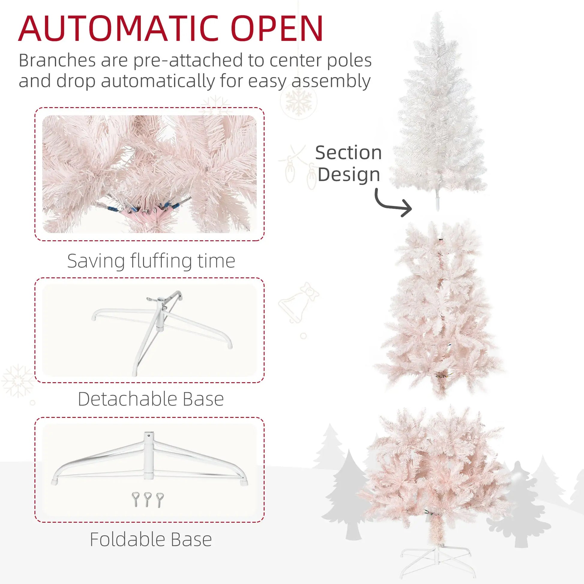 5ft Artificial Christmas Tree, Pine Realistic Branches, Auto Open, Pink White Pencil Christmas Trees at Gallery Canada