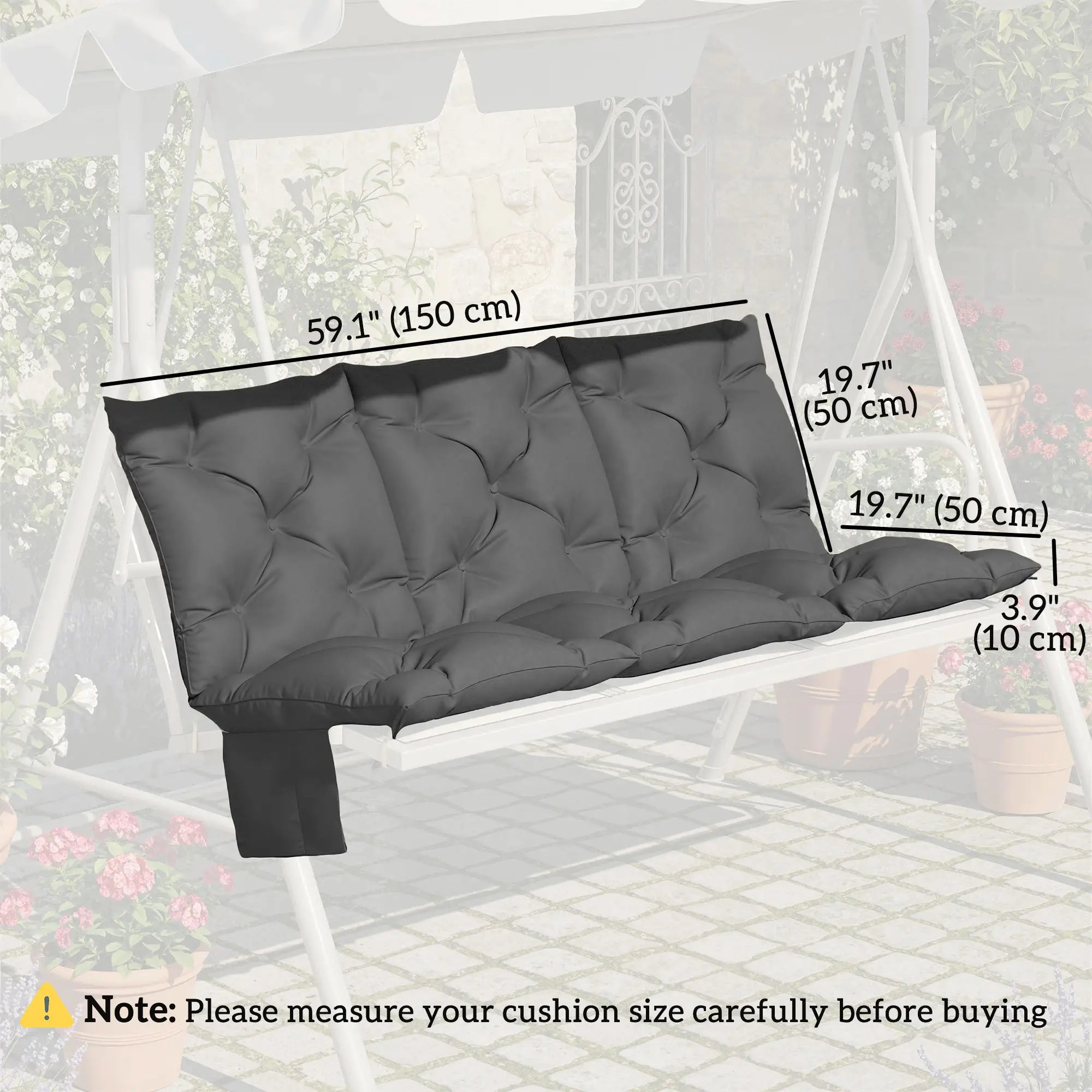 Water-Repellent Bench Cushion, Outdoor Swing Chair Pad, 59.1