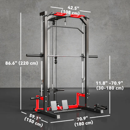 Smith Machine Power Rack with Pull Up Bar, Lat Pull Down, Landmine Power Towers at Gallery Canada