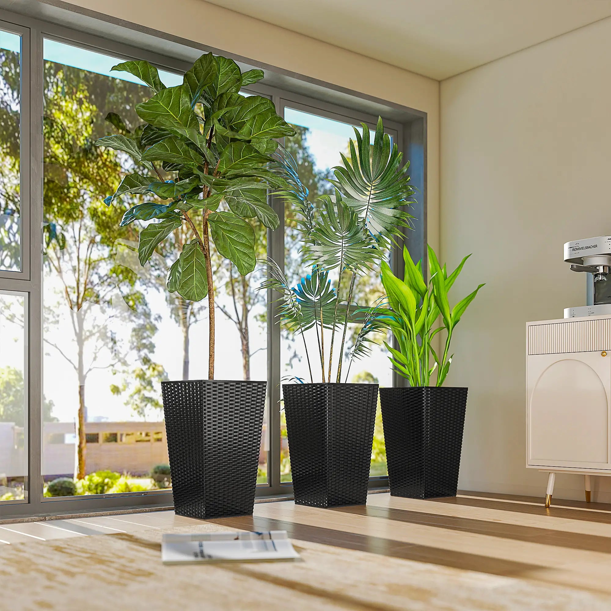 Set of 3 Tall Plant Stand, Outdoor Indoor Flower Pot, Black Garden Accessories at Gallery Canada