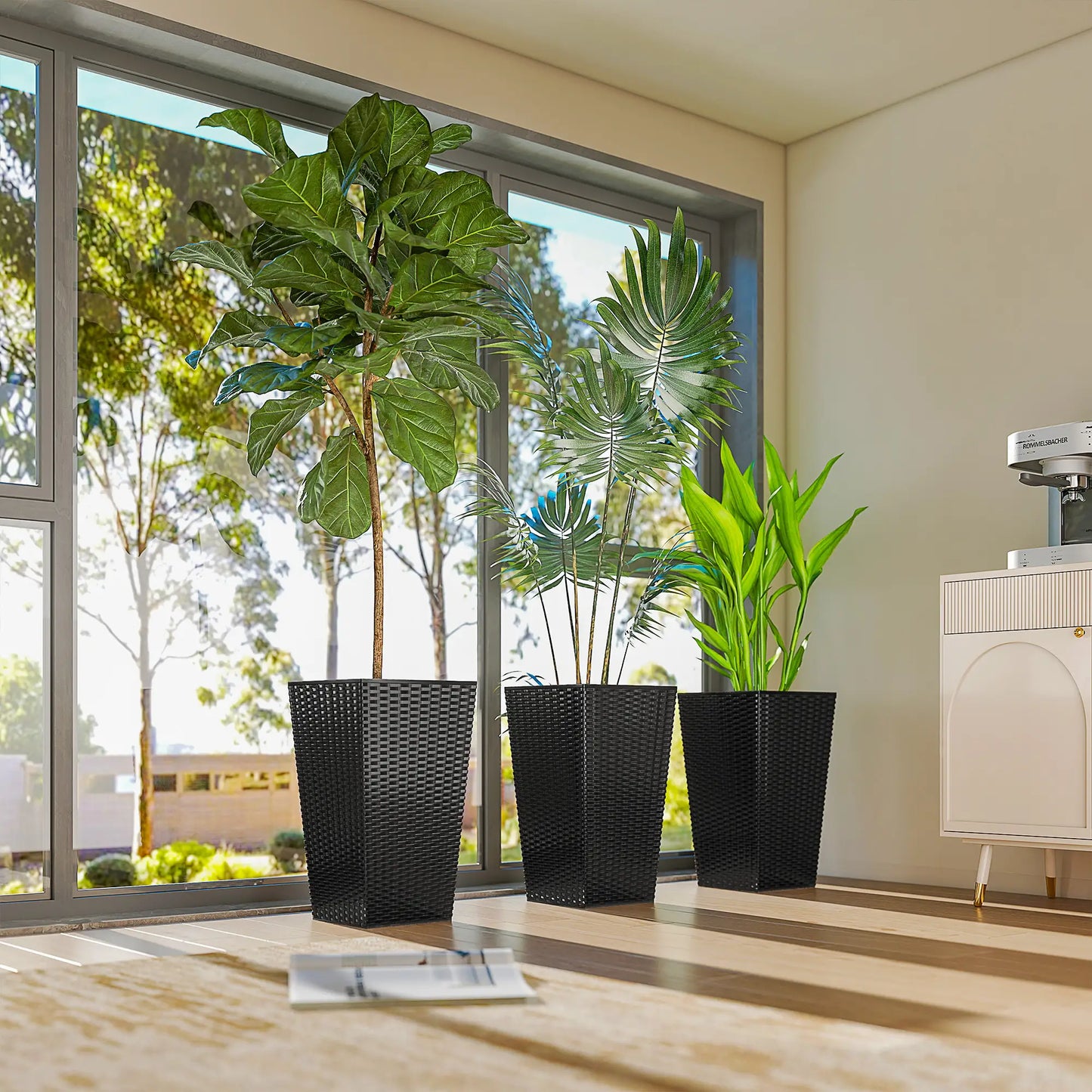 Set of 3 Tall Plant Stand, Outdoor Indoor Flower Pot, Black Garden Accessories at Gallery Canada