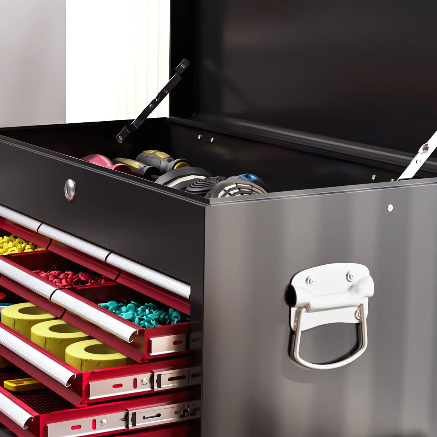 14 Drawer Rolling Tool Chest, Lockable Storage Cabinet, Detachable Top Toolbox, Red Tool Organizers at Gallery Canada