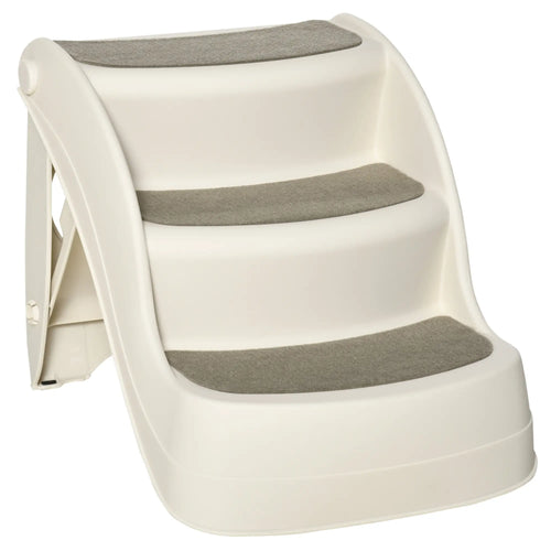 Portable Pet Stairs, 3-Step Foldable for Small Dogs Cats, Non-Slip, Cream