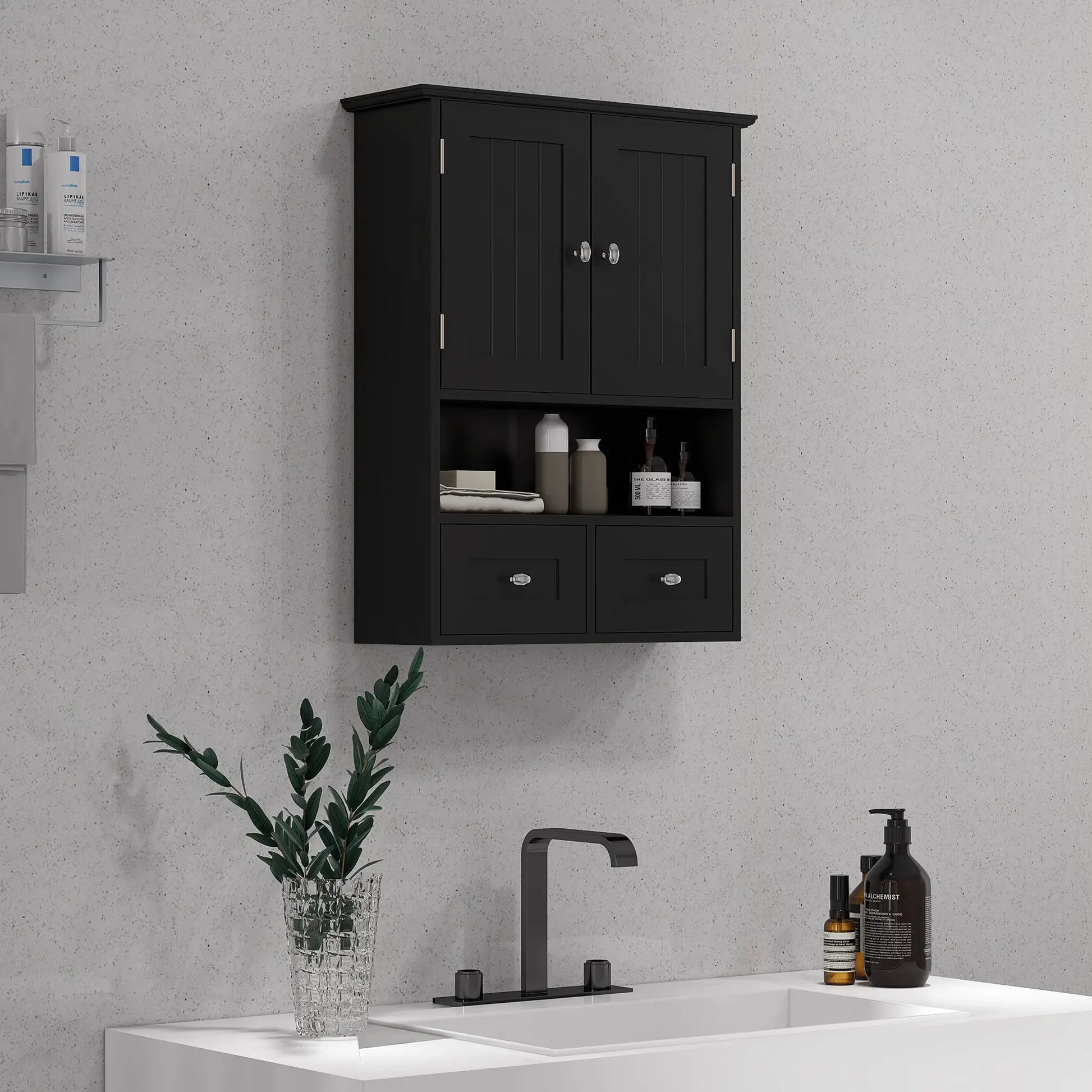Medicine Cabinet, Bathroom Wall Cabinet with Shelf, Drawers, Black Wall Mounted Cabinets at Gallery Canada