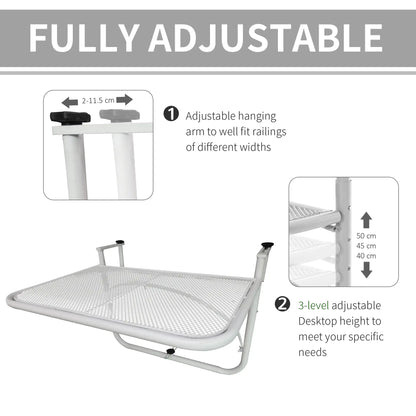 Adjustable Balcony Hanging Table, Metal Wall Desk, Outdoor Flower Stand, White Balcony Table Hanging at Gallery Canada