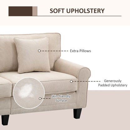 Modern 3 Seater Sofa, Corduroy Fabric, Pine Wood Legs, Beige 3-Seater Sofas at Gallery Canada