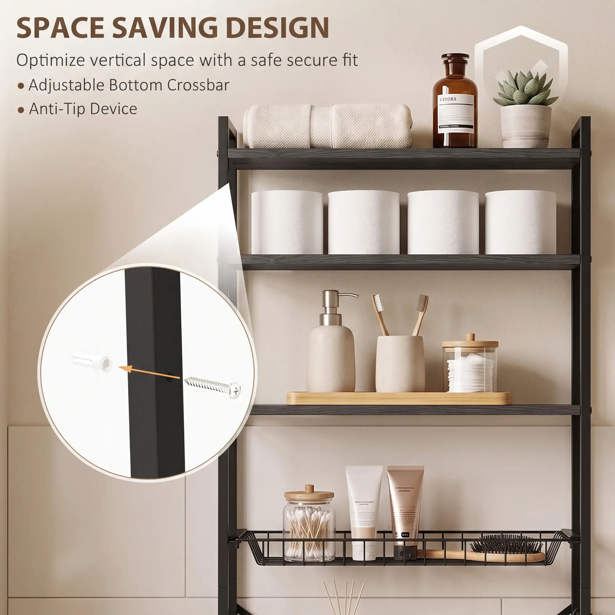 3-Tier Over-the-Toilet Storage Shelf, Adjustable, Black