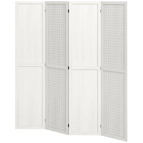 5.6 Ft. Tall 4-Panel Room Divider, Pegboard Privacy Screen, White