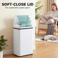 Poubelle automatique de 50 L, couvercle à fermeture douce, acier inoxydable, blanc