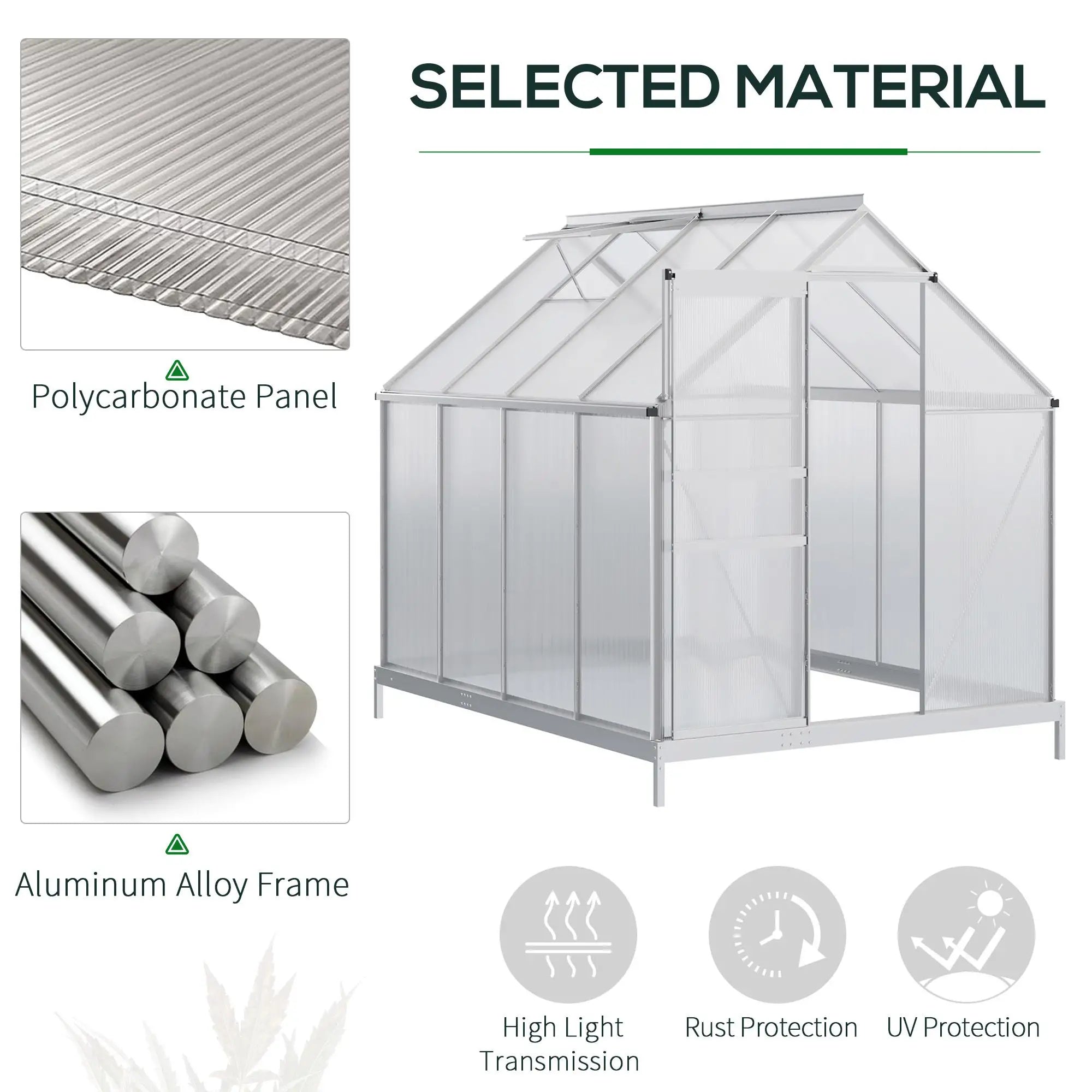 6' x 8' x 6.5' Walk-in Greenhouse, Polycarbonate, Adjustable Roof Vent, Sliding Door, Clear Walk In Greenhouses at Gallery Canada
