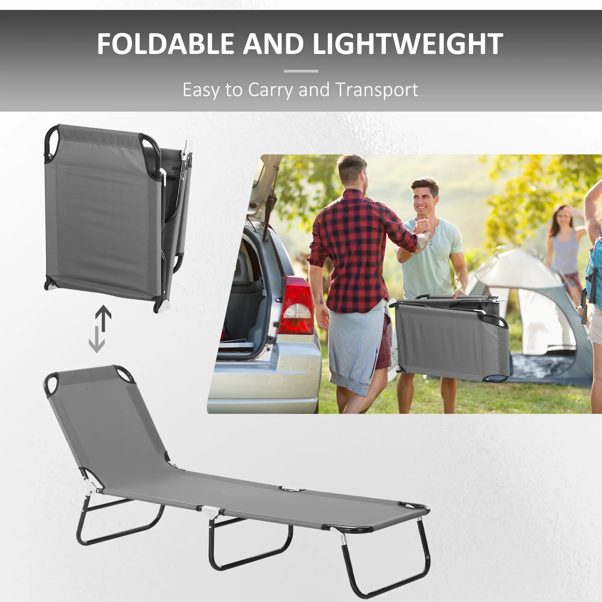 Outdoor Folding Lounge Chair, Reclining Back, Breathable Mesh, Grey Lounger Chairs at Gallery Canada