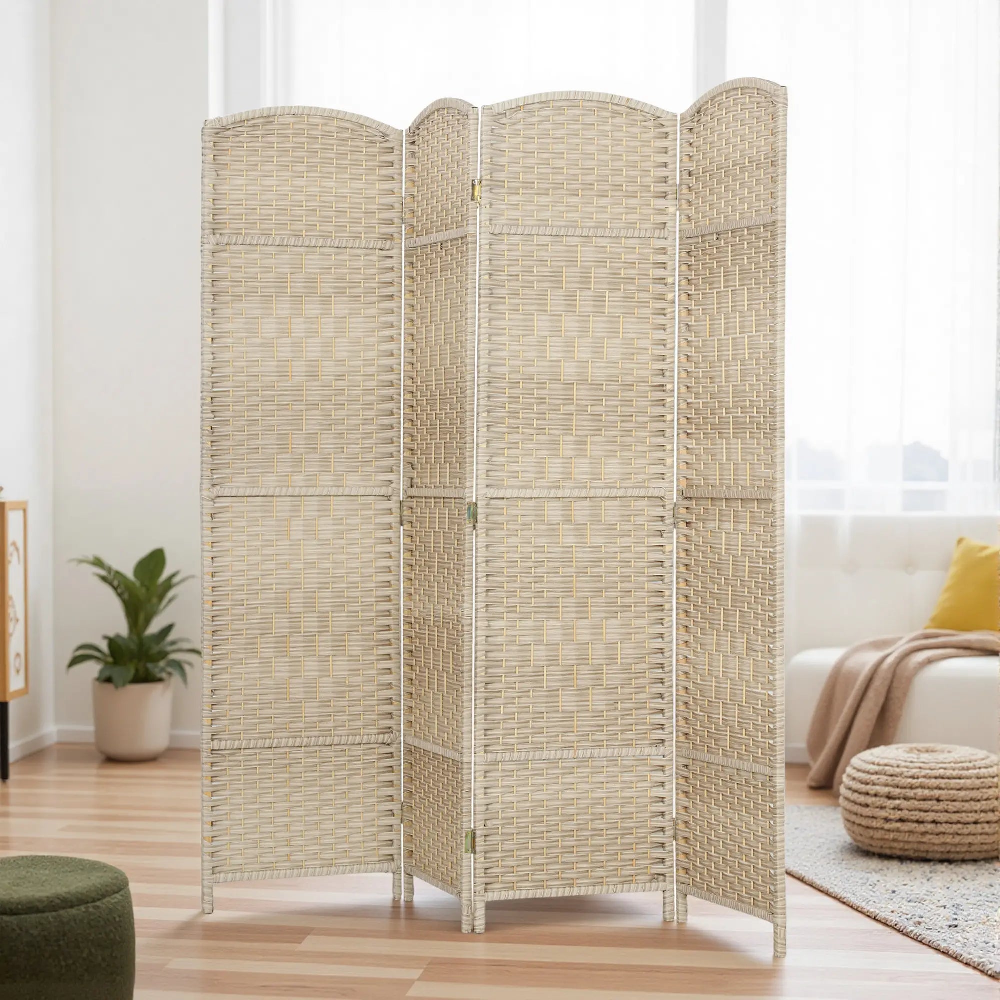 6 Ft Tall Folding Room Divider, 4 Panel Privacy Screen, Light Oak Room Dividers at Gallery Canada