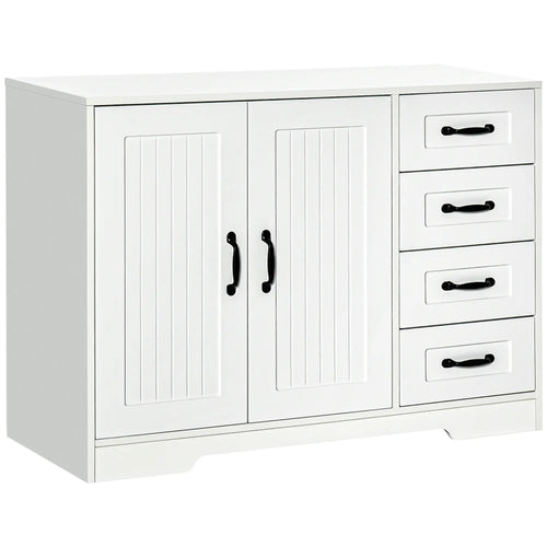 Modern Sideboard Buffet Cabinet, Drawers, Beadboard Door, White