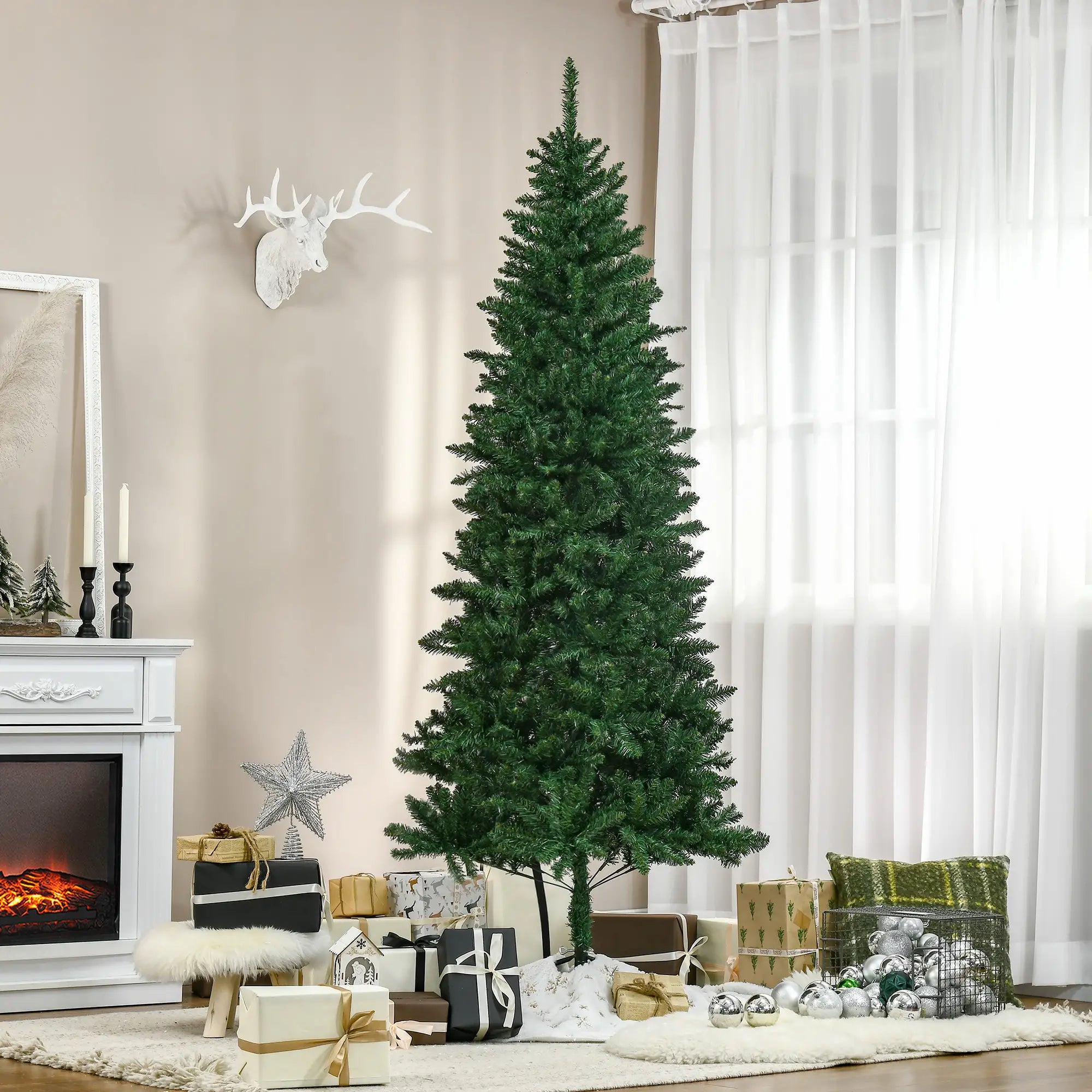 6.9ft Artificial Christmas Tree, Metal Stand, Spruce Tips, Green Artificial Christmas Trees at Gallery Canada