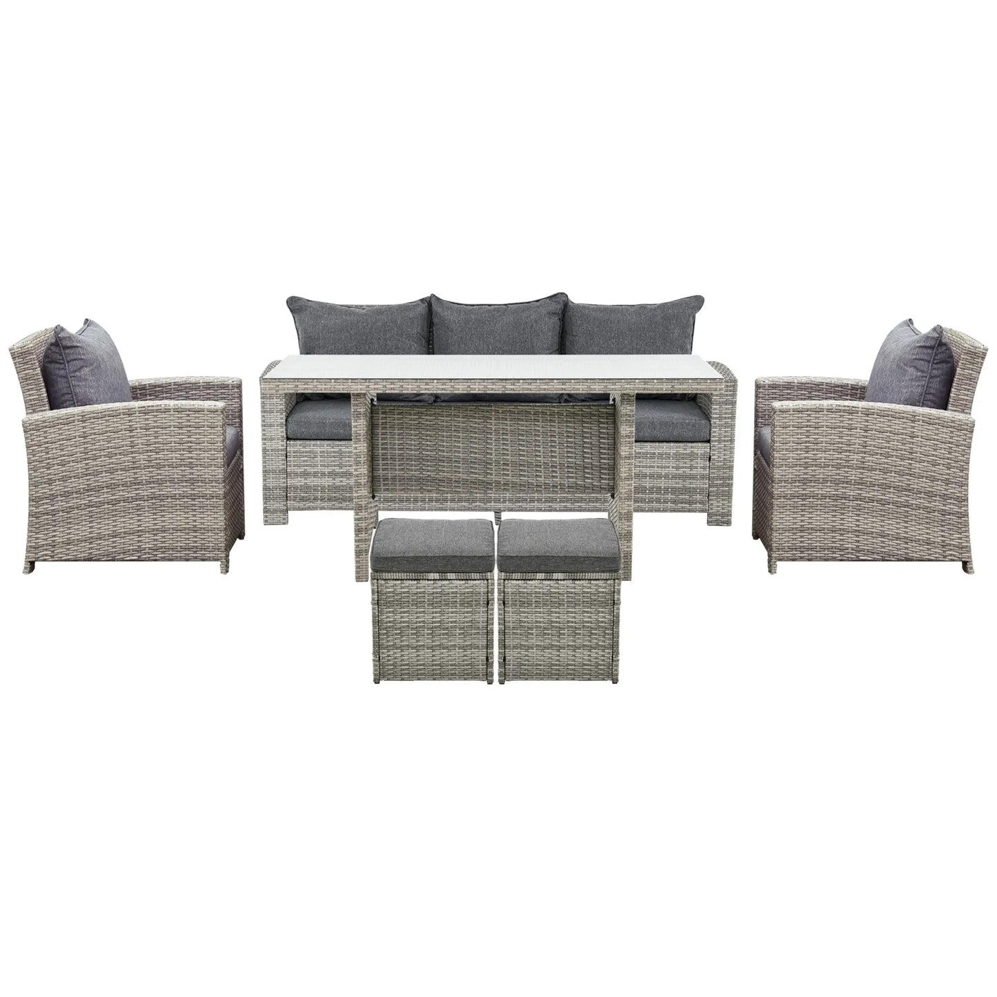 6 Pcs Patio Furniture Set, Rattan Outdoor, 3 Seater Sofa, Armchairs, Footstools, Table, Dark Grey Patio Furniture Sets Light Grey, Dark Grey at Gallery Canada