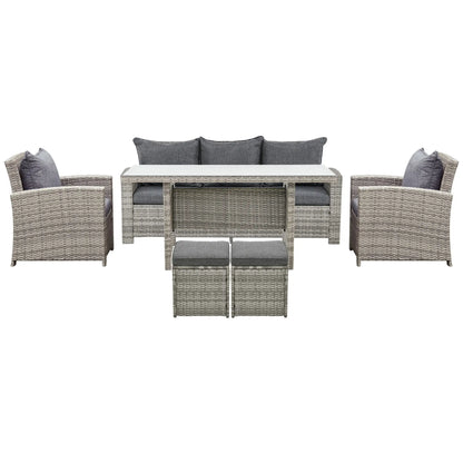 6 Pcs Patio Furniture Set, Rattan Outdoor, 3 Seater Sofa, Armchairs, Footstools, Table, Dark Grey Patio Furniture Sets Light Grey, Dark Grey at Gallery Canada