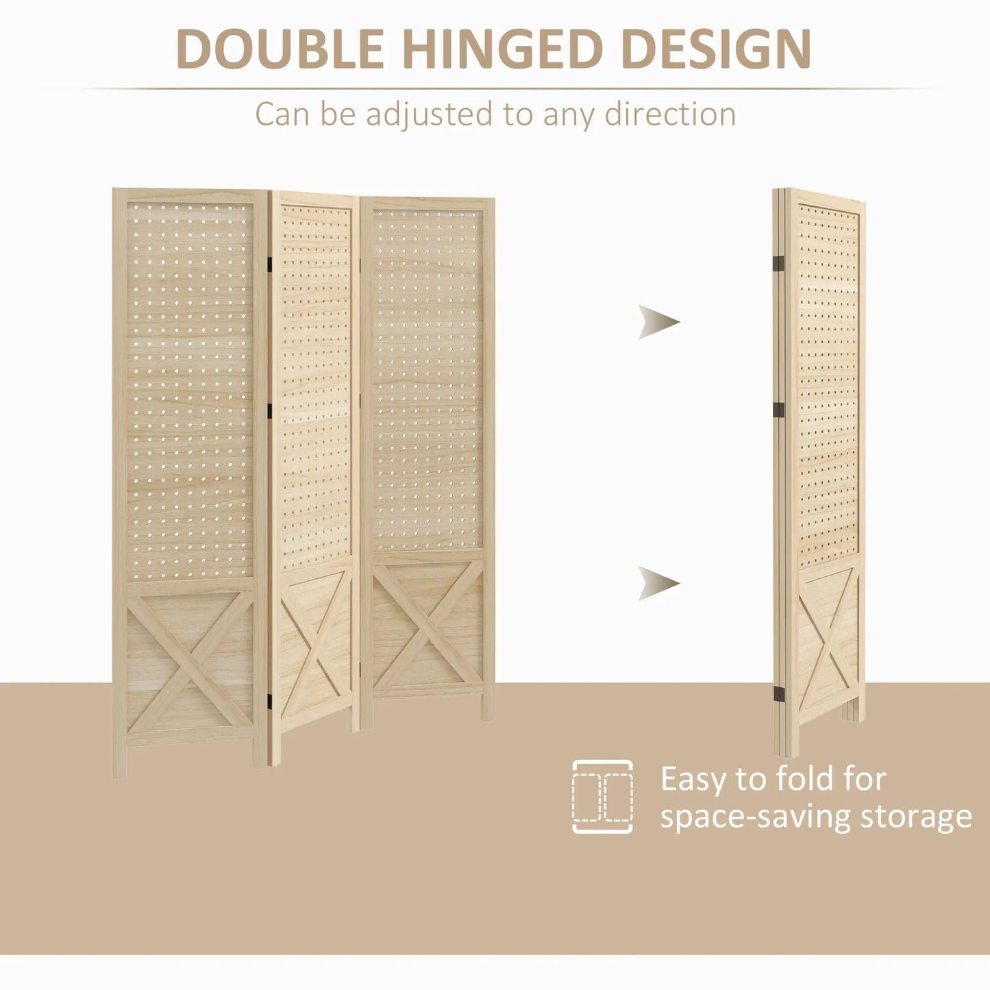4.7' Wooden Room Divider, 3 Panel Folding Privacy Screen, Natural Room Dividers at Gallery Canada