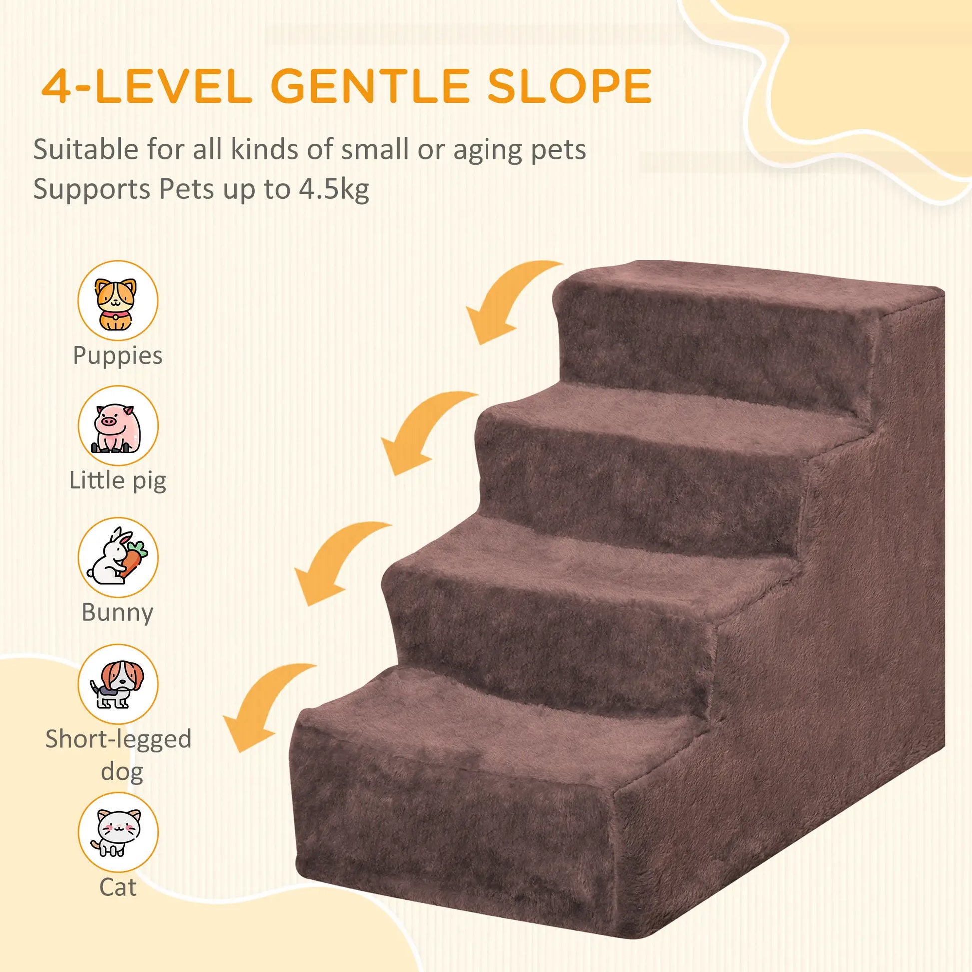 4-Step Dog Ramp for Sofa, Bed, Couch, Removable Cover, Brown Dog Stairs at Gallery Canada