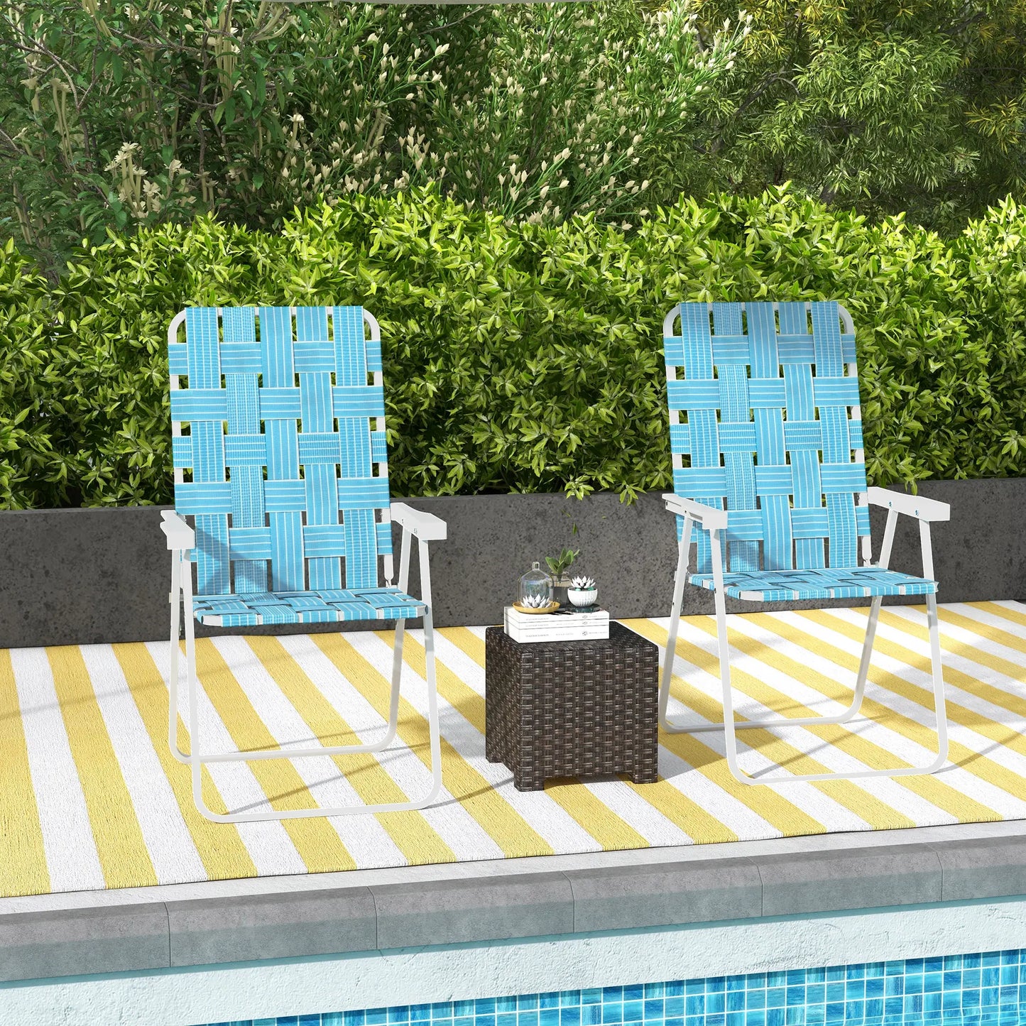 Set of 2 Folding Patio Chairs, Portable, Armrests, Camping, Garden, Blue Patio Chairs at Gallery Canada