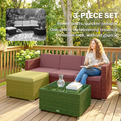 3-Piece Patio Furniture Set With Cushions, Outdoor Rattan Sofa With Glass Table Patio Furniture Sets at Gallery Canada
