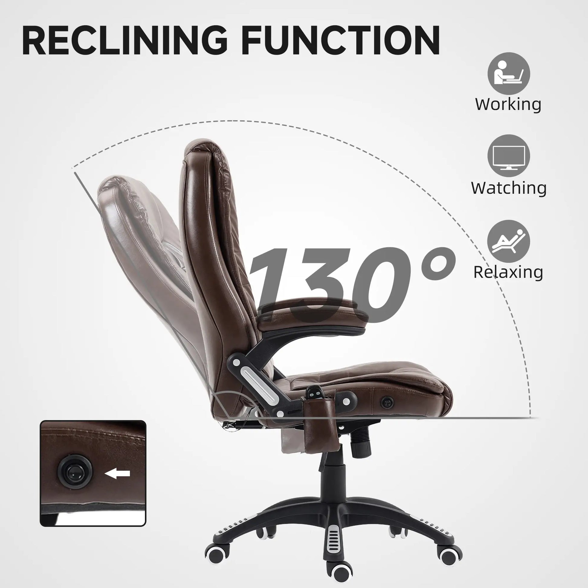Reclining Massage Office Chair, High Back, Swivel Wheels, Dark Brown Office Chairs at Gallery Canada