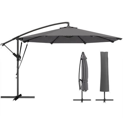 10FT Cantilever Patio Umbrella, 8 Ribs, Cover, Wind Ropes, Dark Grey Offset Cantilever Umbrellas at Gallery Canada